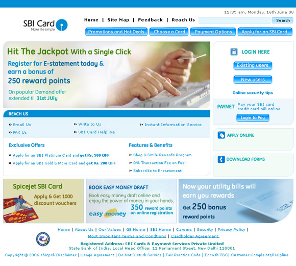 SBI card homepage